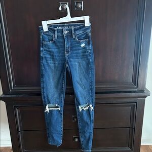 American Eagle Outfitters Dark Blue Ripped Skinny Jeans